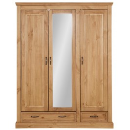 guarda roupas de madeira maciça rústica com 3 portas 2 gavetas e espelho acabamento em cera | Coleção England